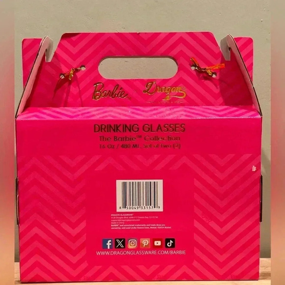 Set of 2 Dragon Glassware Limited Edition Pink Barbie Glass Tumblers. - Picture 6 of 12